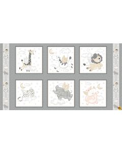 Moonlit Dreams: Animal Blocks Panel Gray (2/3 yard - 10 six inch blocks) - Studio E Fabrics 8032-95