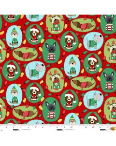 Merry Woof-Mas:  Dogs in Round Shapes - Studio E Fabrics 8351-88 red