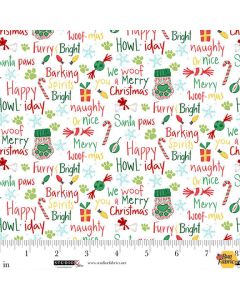 Merry Woof-Mas: Words White - Studio E Fabrics 8356-08 white