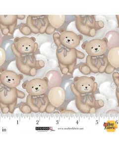 Sleepy Teddy: Teddy Bear and Clouds - Studio E Fabrics 8519-94 gray/multi