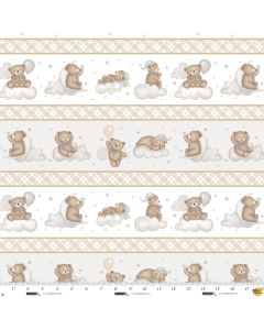 Sleepy Teddy: Border Stripe - Studio E Fabrics 8525-34 oatmeal/gray