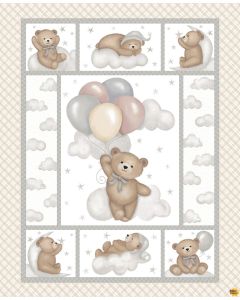 Sleepy Teddy: Quilt Panel (1 yard) - Studio E Fabrics 8526p-34 oatmeal/gray