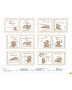 Sleepy Teddy: Book Panel (1 yard) - Studio E Fabrics 8527p-34 white/multi