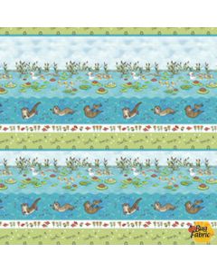 River Romp: Otters Stripe Border -- Henry Glass Fabrics 870-76 teal 