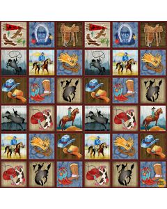 Sunset Rodeo: Small Rodeo Blocks (continuous yardage sold by 2/3 yard repeat) -- Henry Glass Fabrics 9147-33 multi - 3 repeats remaining