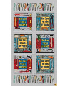 Man Cave: 6 Block Panel (sold by 2/3 yard repeat) Black -- Henry Glass Fabrics 9654-99