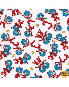 A Little Dr. Seuss: Thing 1 & 2 White -- Robert Kaufman Fabrics ade-20828-1 white 