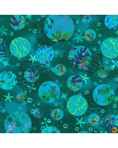 Oceanica: Fish Bubbles Teal - Robert Kaufman Fabrics aqsd-22408-213 teal