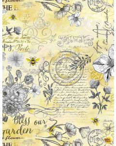 Queen Bee: Old Fashioned Text Bees -- Timeless Treasures Fabrics bee-cd1356 honey - 1 yard 25" + FQ remaining