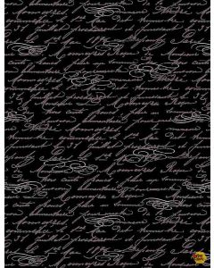 Queen Bee: Script Text Black -- Timeless Treasures Fabrics bee-cd1361 black 