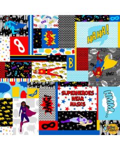 Superheroes Wear Masks: Superhero Blocks -- Blank Quilting 1606-70 blue
