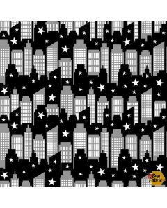 Superheroes Wear Masks: City Scene -- Blank Quilting 1609-99 black