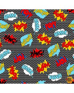 Superheroes Wear Masks: Superhero Words -- Blank Quilting 1613-99 black