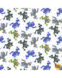 Kokopelli Seranade: Tossed Frogs -- Blank Quilting 2446-01 white