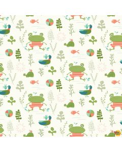 Ready Set Splash: Main Frog Cream -- Riley Blake c9890 cream