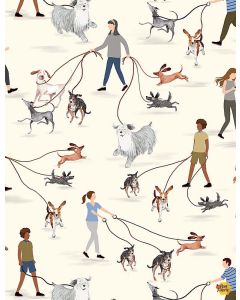 Dogs Rule Unleashed:  People Walking Their Dogs -- Timeless Treasures Fabrics dog-cd1242 cream