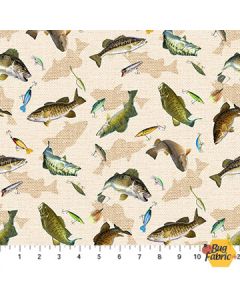 Hooked: Fish Cream Multi -- Northcott Fabric dp24462-11 - 2 yards 21" remaining