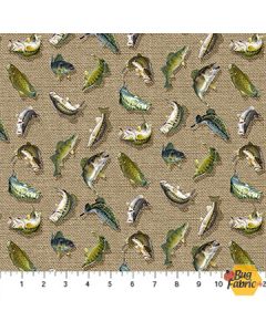 Hooked: Fish Tan Multi -- Northcott Fabric dp24463-14 - 2 yards 24" remaining