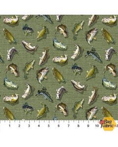 Hooked: Fish Green Multi -- Northcott Fabric dp24463-74 - 2 yards 29" remaining