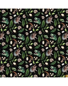 Paleo Tales: Dinosaur Tossed Heads Black - Northcott Fabrics dp26784-99