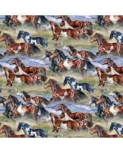 Wild and Free: Running Horses - Northcott Fabric dp27602-72