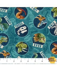 Dino Roar: Tossed Dinosaur Head Circles Teal - Northcott Fabrics dp28463-68