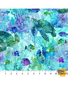 Coral Reef: Turtles and Fish Turquoise Multi - Northcott Fabric dp28877-66 