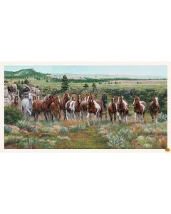 Wild & Free by Kim Penner: Horses Panel (2/3 yard) -- Elizabeth's Studio 9900 cream