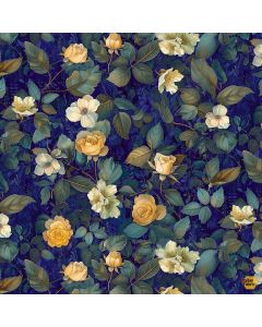 Lumiere: Med Floral with Leaves  - Timeless Treasures Fabrics fleur-cd4356 midnight - presale June/July