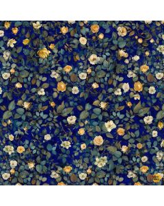 Lumiere: Mini Roses & Leaves  - Timeless Treasures Fabrics fleur-cd4357 sapphire - presale June/July