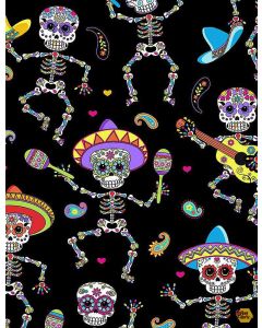 Sugar Skulls: Dancing Day of the Dead - Timeless Treasures Fabrics fun-c6538 bright