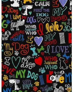 Dogs Rule: I Love My Dog -- Timeless Treasures Fabric gail-cd5710 black