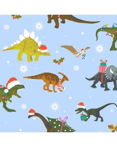 Santa-Saurus: Holiday Dinosaurs Santa - Timeless Treasures Fabrics holiday-cd2792 blue 