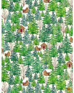Christmas Countdown: Stacked Evergreen Trees -- Timeless Treasures Fabrics holiday-cd8981 cream
