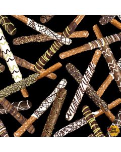 Chocolicious: Chocolate Pretzel Rod  Black -- Kanvas Fabrics 9848-12b