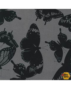 Black and White Collection: Butterflies Charcoal - Robert Kaufman 15019-184 charcoal - 2 yards 15" remaining