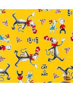 Dr. Seuss The Cat in the Hat: Tossed Characters Yellow - Robert Kaufman ade-18197-5 yellow 