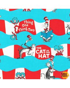 Dr. Seuss The Cat in the Hat: Wiggly Stripe Aqua - Robert Kaufman ade-72589-70 aqua