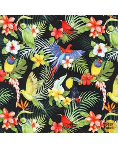 Tropical Vacation: Tropical Birds -- Robert Kaufman aiq-73310-2 black
