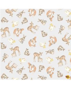 Our Little Adventure: Tossed Forest Families - Timeless Treasures Fabric kidz-cd4409 dove - presale July