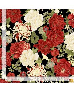 Kyoto Garden: Large Metallic Asian Florals -- Timeless Treasures Fabrics kyoto-cm1666 black 