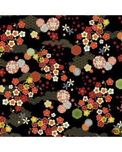 Lotus Garden: Geo Asian Floral Metallic Black - Timeless Treasures Fabric lotus-cm3665 black