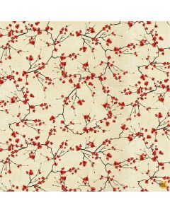 Lotus Garden: Cherry Blossom Branches Metallic Cream - Timeless Treasures Fabric lotus-cm3667 cream