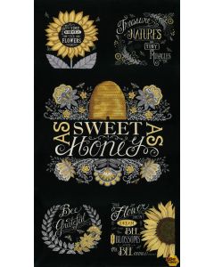 Bee Grateful by Deb Strain: Bee Panel Ebony (2/3 yard) -- Moda Fabric 19960-14 