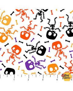 Ghoultide Greetings: Bony Skeletons White -- Northcott Fabrics 10021-10