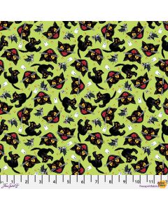 Spooky Cute Halloween: Cat and Mouse Lime - FreeSpirit Fabrics pwmy004.lime