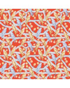Blostma & Song by Penny Jeffries: Budgie Melody Vermilion - FreeSpirit Fabrics pwpe006.vermilion