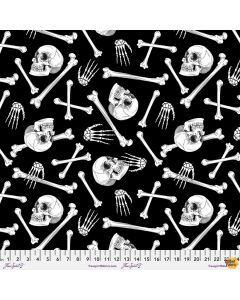 Scaredy Cat: Skeletons Black  -- FreeSpirit Fabrics pwrh032.black 