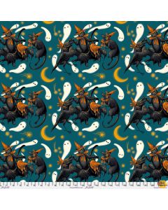 Storybook Halloween: Familiar Dance Turquoise -- FreeSpirit Fabrics pwrh061.turq
