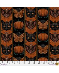 Mystic Moonlight: Halloween Stripe Cats Moth - FreeSpirit Fabrics pwrh092.orange